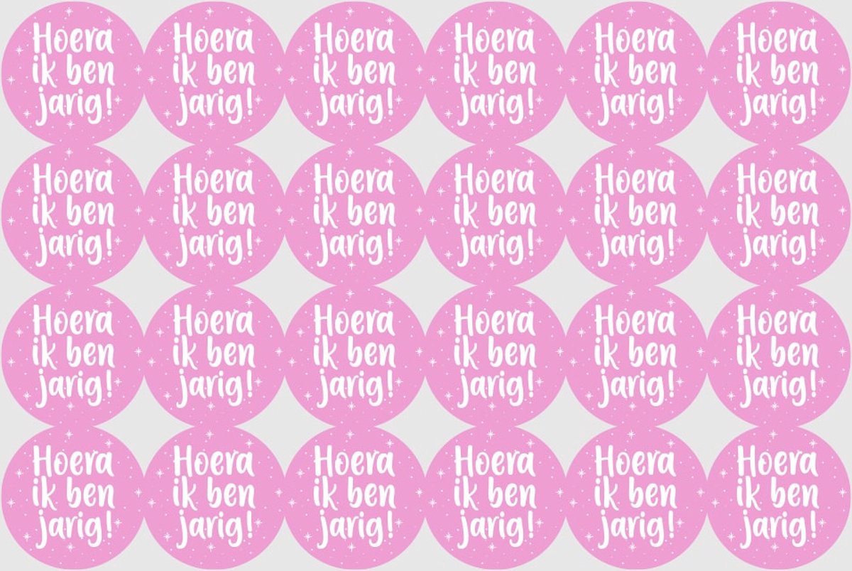 Sluitstickers Hoera ik ben jarig roze