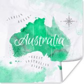 Poster Australië - Wereldkaart - Waterverf - 75x75 cm