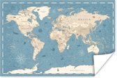 Affiche - Carte du Wereldkaart - Vintage - Blauw - 120x80 cm