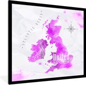 Fotolijst incl. Poster - Wereldkaart - Engeland - Roze - 40x40 cm - Posterlijst