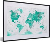 Fotolijst incl. Poster - Wereldkaart - Schilderij - Waterverf - 60x40 cm - Posterlijst
