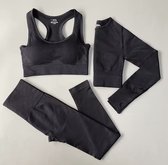 Gymset SOFT - 3delig - Zwart - Maat S -Fitness Kleding - Sportoutfit - Sportlegging - Sporttop - Fitness set - Fitness legging en top - Gymlegging en top - Yogaset - Yoga legging en top