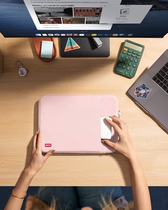 BOTC Laptophoes 15.6 inch/16 inch - 2-delige - Laptop Sleeve met Etui - Laptophoes/ Sleeve - Extra Vak - Roze - BOTC