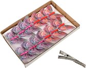 Othmar Decorations Décoration de sapin de Noël papillons sur pince - 12x - rouge/violet - 9 cm
