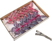 Othmar Decorations kerstboom decoratie vlinders op clip - 12x - roze/paars -9 cm