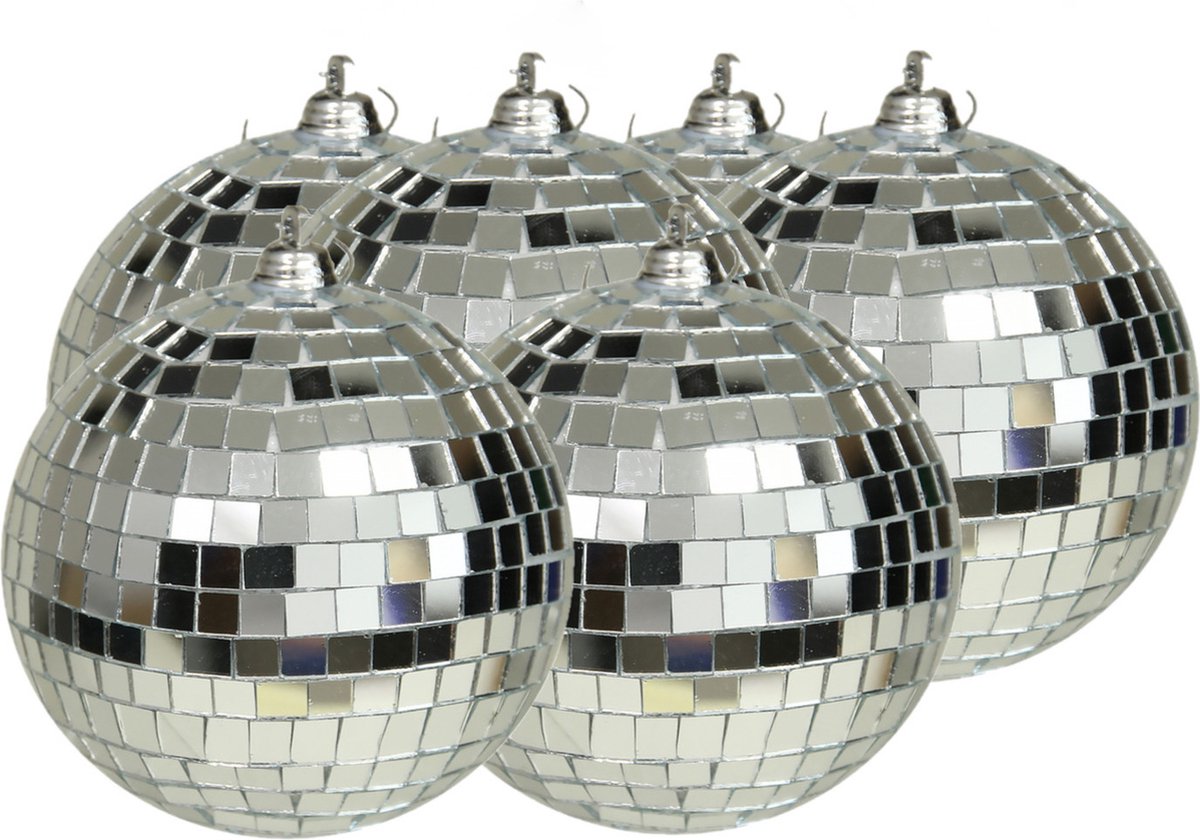 Othmar Decorations discobal kerstballen -6x -zilver -10 cm -kunststof-spiegelbol
