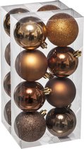 Atmosphera kerstballen - 16x stuks - brons - kunststof - 7 cm