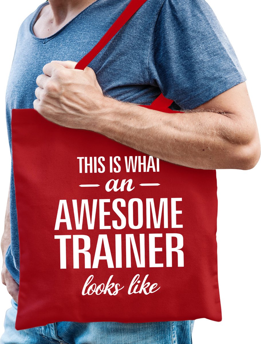 Bellatio Decorations cadeau tas voor trainer/coach - katoen - 42 x 38 cm - geweldige trainer