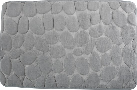 MSV Badkamerkleedje/badmat tapijt - kiezel motief - vloermat - grijs - 50 x 80 cm - laagpolig