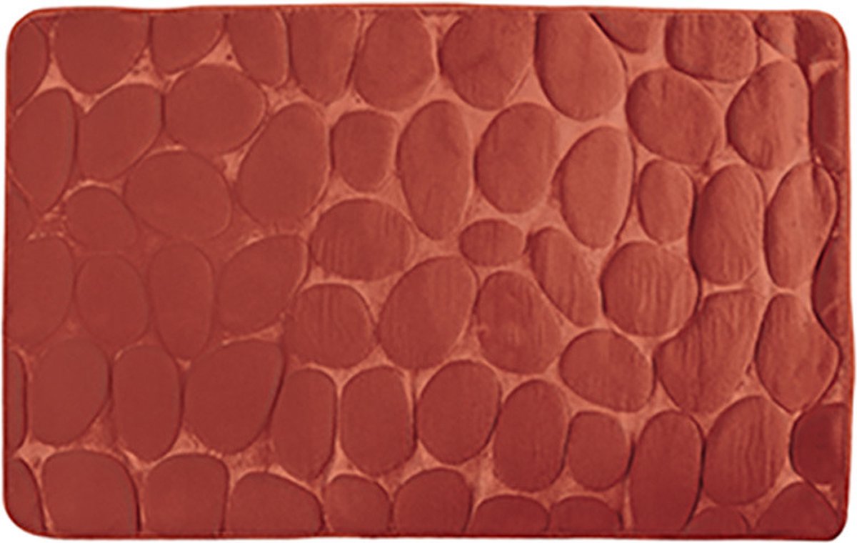 MSV Badkamerkleedje/badmat tapijt - kiezel motief - vloermat - terracotta - 50 x 80 cm - laagpolig