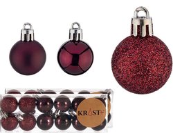 Krist+ kleine kerstballen - 24x stuks - wijn/bordeaux rood - kunststof - 3 cm