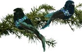 Othmar Decorations kerstboom vogels op clip - 6x - blauw/groen -17 cm -kunststof