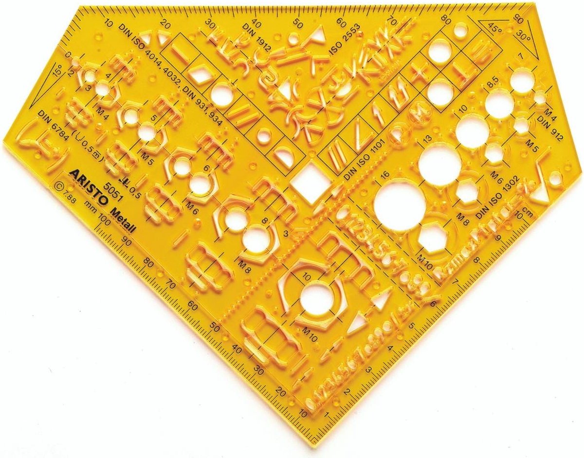 Aristo metaalbewerking sjabloon - afmetingen 155x155mm - met inktnoppen - oranje transparant - AR-5051