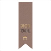 Sticker - "KADOOTJE VOOR JOU" - Etiket - Vaantje - 85x25mm - Bruin/Zwart/Goud - Hoogwaardige Kwaliteit - Sluitzegel - Inpak Sticker