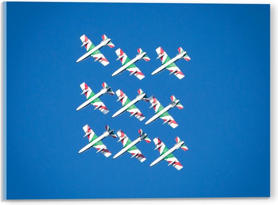 Acrylglas - Negen Vliegtuigen Vliegend in Vierkant - 40x30 cm Foto op Acrylglas (Wanddecoratie op Acrylaat)
