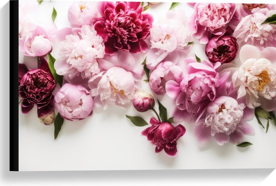 Canvas - Mix van Roze Bloemen op Witte Achtergrond - 60x40 cm Foto op Canvas Schilderij (Wanddecoratie op Canvas)