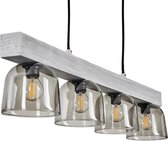 MANDEE.NL - Kove Zilver Rechthoekige Moderne Glazen Houten Hanglamp 4-lichtbronnen - Industrieel Hanglamp, retro Hanglamp, Scandinavisch Boho-stijl E14 fitting Hanglamp, eetkamer Hanglamp, slaapkamer Hanglamp, woonkamer Hanglamp