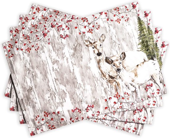 ABAKUHAUS Kerstmis- Placemat Set van 4, Pine Trees