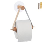 Relaxdays toiletrolhouder hout - zuignap - wc rolhouder badkamer - zelfklevend - muur