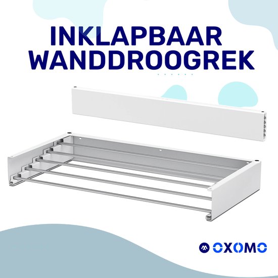 Oxomo Wanddroogrek - Met Boormal - Inklapbaar Droogrek - Hangend Wasrek - 4M Drooglengte - Wit