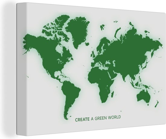 Canvas Wereldkaart - 60x40 - Wanddecoratie Wereldkaart - Motivatie - Quote - Groen - Kinderen - Jongens - Meisjes