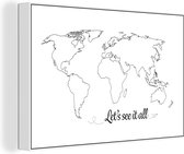 Canvas Wereldkaart - 30x20 - Wanddecoratie Wereldkaart - Simpel - Quote - Kinderen - Jongens - Meisjes