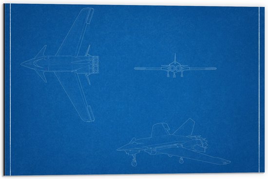 Dibond - Blauwdrukken van Vliegtuigen - 60x40 cm Foto op Aluminium (Met Ophangsysteem)