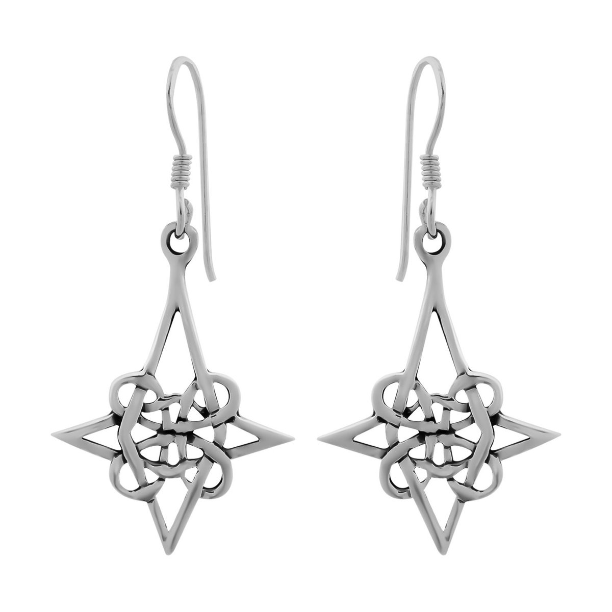 Zilveren oorbellen | Hangers | Zilveren oorhangers, ster met Keltische knoop