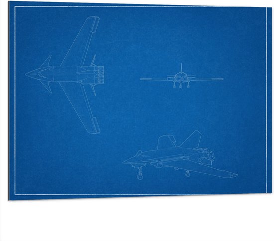 Dibond - Blauwdrukken van Vliegtuigen - 100x75 cm Foto op Aluminium (Met Ophangsysteem)