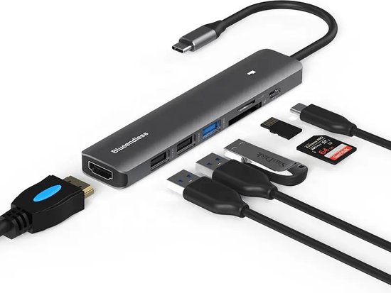 The Products - 7 in 1 USB Station - USB C HUB - USB C Dock - Adapter met HDMI, USB, SD & PD