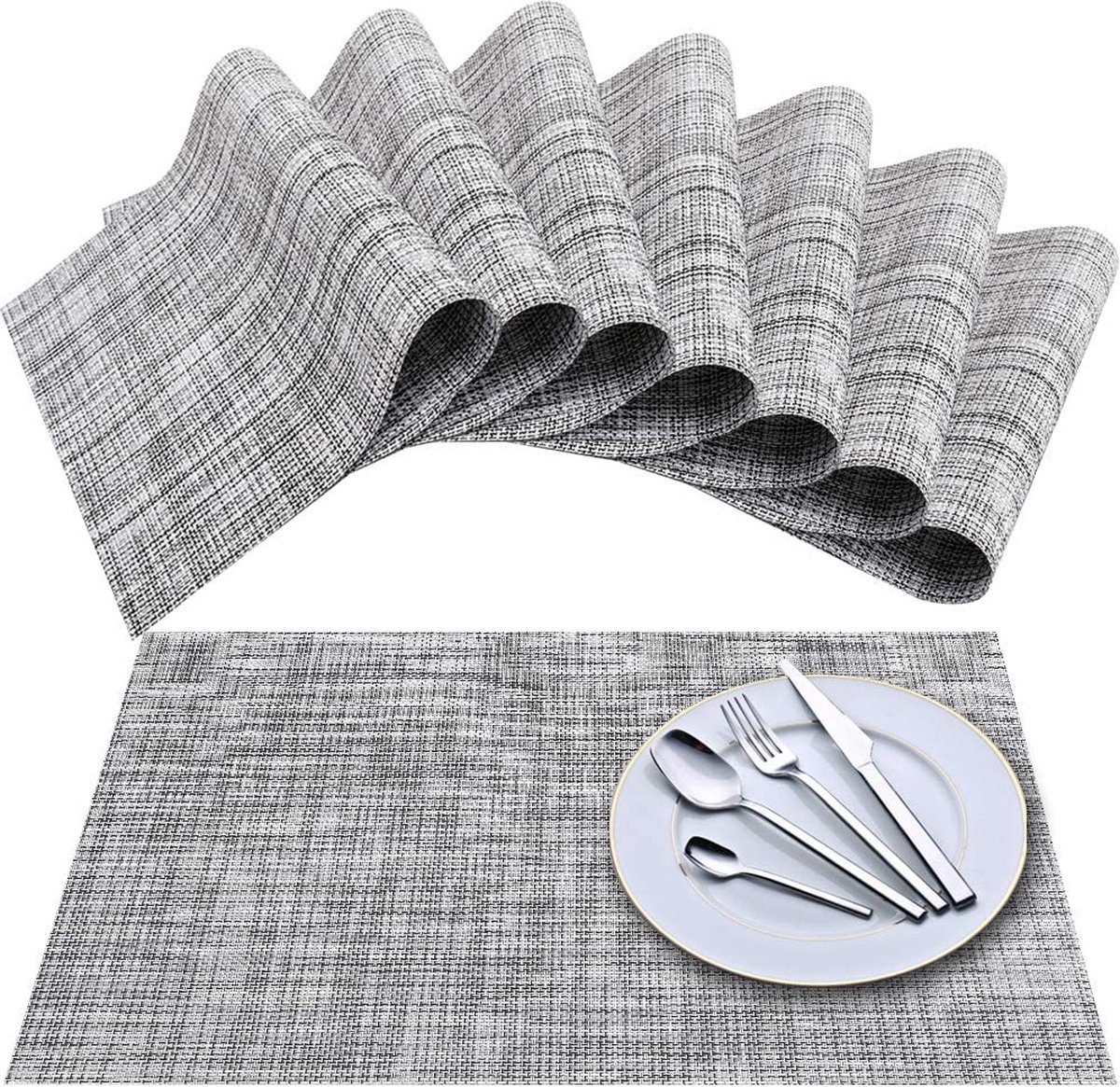 Placemat, Crossweave vinyl geweven placemats, antislip isolatie wasbare placemats set (set van 8 wit grijs)