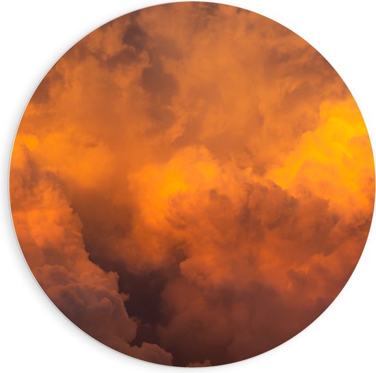 PVC Schuimplaat Muurcirkel - Oranje Gloed van Zon over de Wolken - 90x90 cm Foto op Muurcirkel (met ophangsysteem)