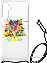 Silicone Case Geschikt voor Samsung Galaxy A14 5G Smartphone hoesje met doorzichtige rand Cat Color