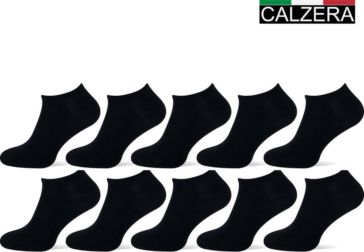 Calzera 10 Paar Enkelsokken - Sneakersokken - Lage sokken - Zwart - Maat 35-42