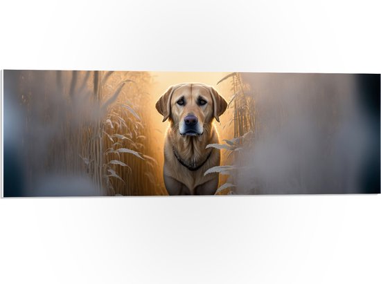 PVC Schuimplaat- Lichtbruine Hond tussen de Hoge Grassen in Weiland - 90x30 cm Foto op PVC Schuimplaat