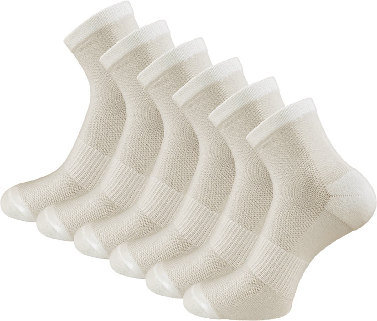 6 paar Compressie Quarter Sportsokken - SQOTTON® - Off-white - Maat 35-38