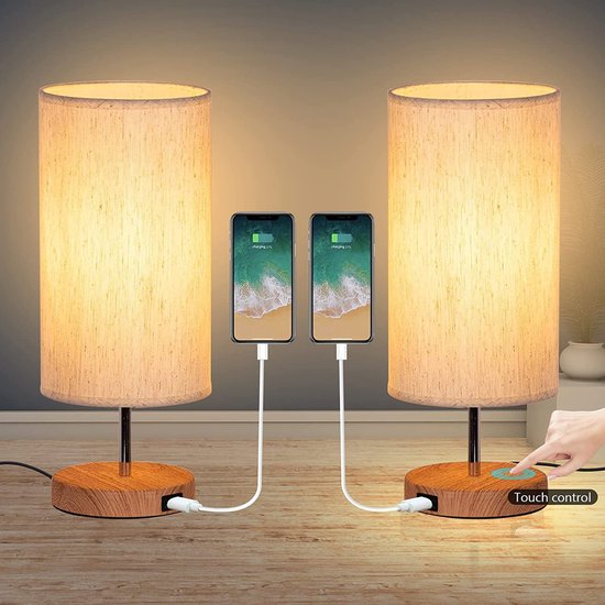 SHOP YOLO - twee decoratieve tafellampen met USB oplaadpoort - 3 kleurverandering - LED -lampen inbegrepen