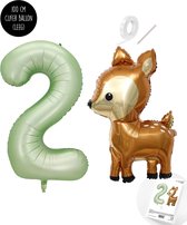 Snoes - Bambi Basis ballon set XXL Cijferballon Olijf Nude 2 - Lief Hert + Cijfer Ballon 2 Jaar - Helium Geschikt