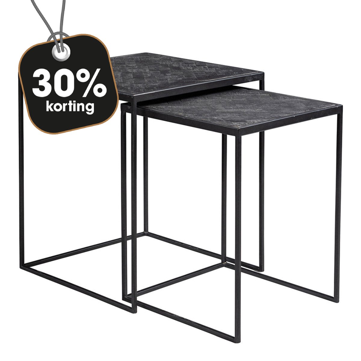 Mangohouten Salontafels Dayton set van 2 Mahom Industrieel - Kleine tafel van Mangohout & Metaal - Industriële Huiskamertafel