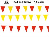 3x Vlaggenlijn Red and Yellow party 10 meter - rood en geel - Festival thema feest party verjaardag gala jubileum