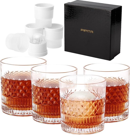 LANFULA Lot De 4 Verres à Whisky En Cristal Sans Plomb 300ml - Coffret Cadeau Élégant Pour Amateurs De Spiritueux