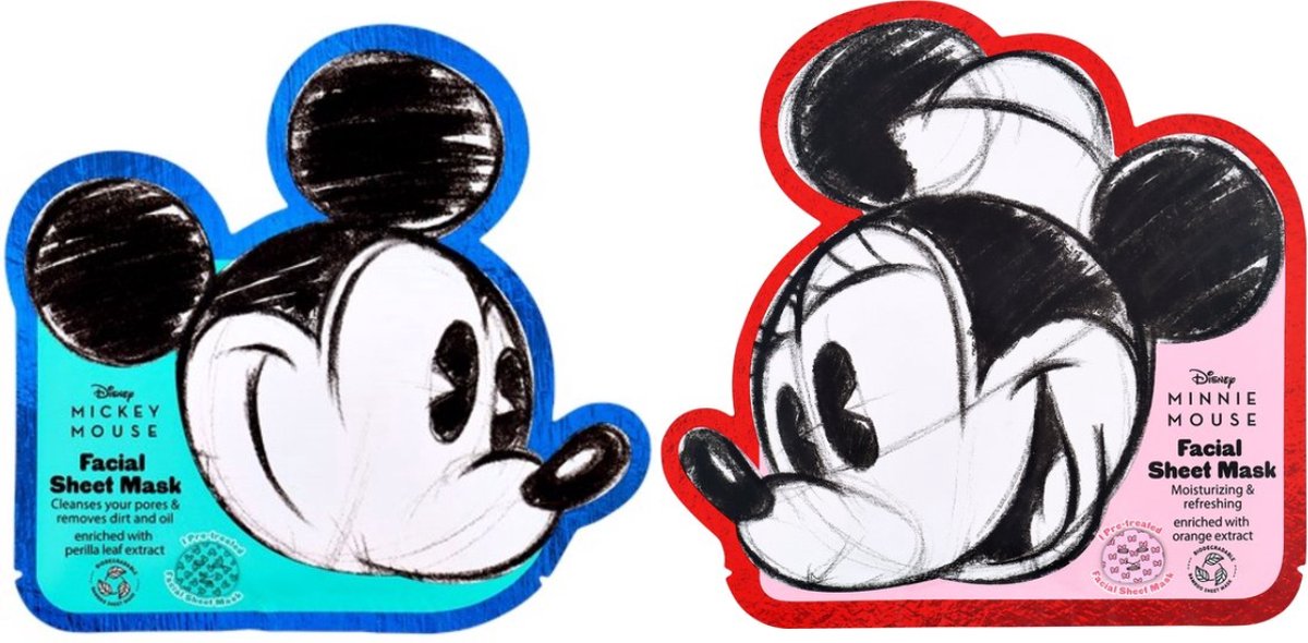 Goedkoopste Disney Mickey en Minnie Mouse Gezichtsmasker Set - Beleef Magische Huidverzorging met je Favoriete Figuren - Face Mask - 2 x 23 ml