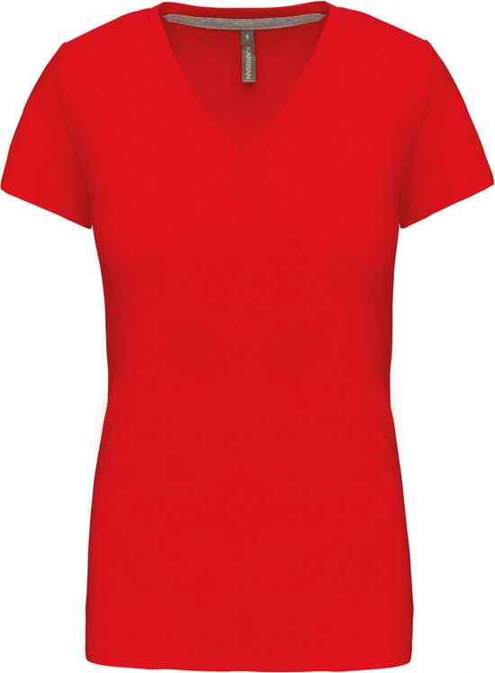 T-shirt Dames XL Kariban V-hals Korte mouw Red 100% Katoen
