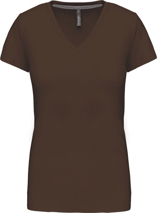 T-shirt Dames 3XL Kariban V-hals Korte mouw Chocolate 100% Katoen