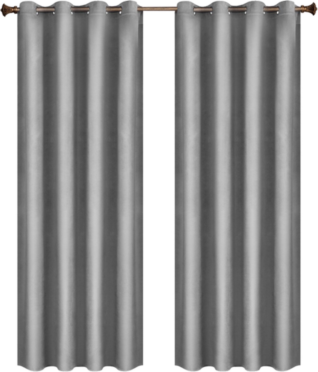 Happyment Gordijnen set Vida 2 stuks - grijs 140x270cm - Verduisterend - met Plooiband - Fluweel Isolerend