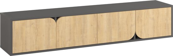 TV-kast 180 cm met LED-verlichting - 2 rotan lades en 3 deuren - bruin