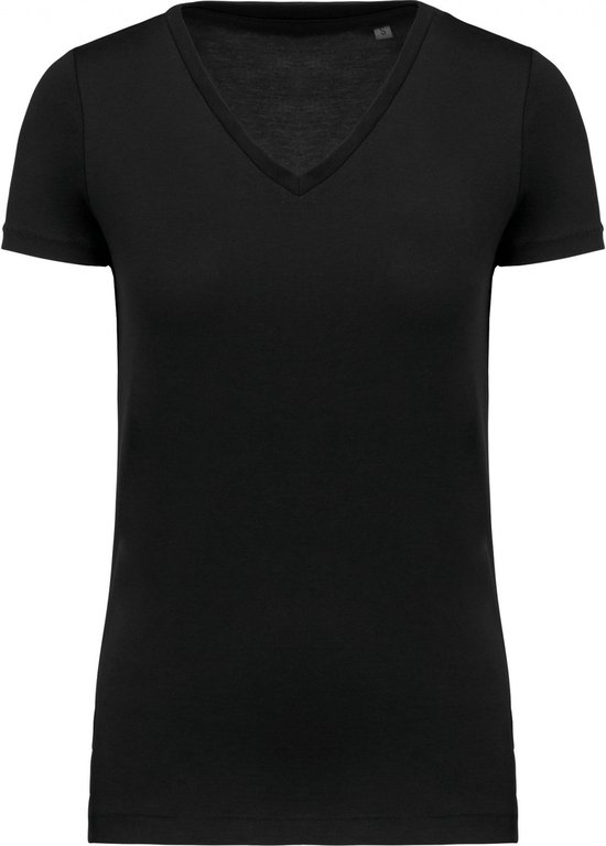 T-shirt Dames XL Kariban V-hals Korte mouw Black 100% Katoen | bol.com