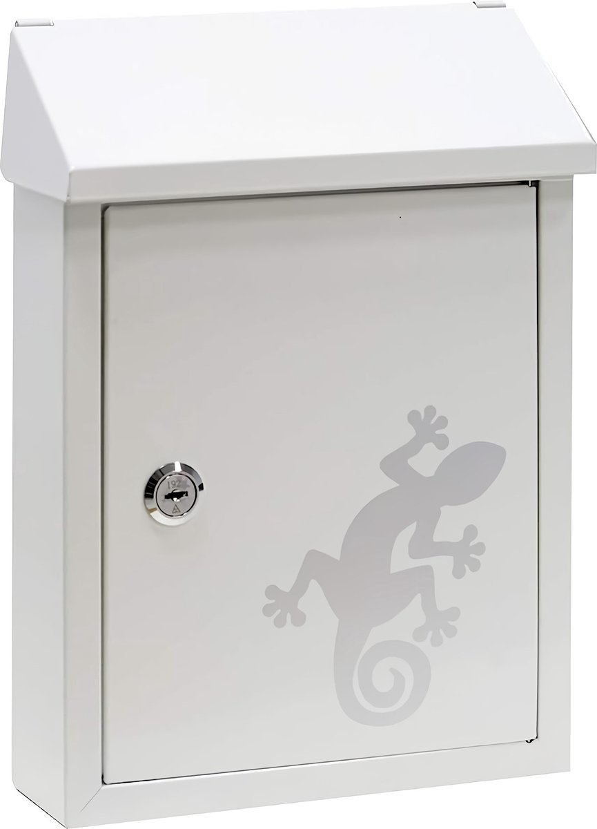 Graphic Letterbox E5721-SAL Drop-Through Mailbox Galvanized Steel-Screen Printed Salamander Motif-Size S DIN A5 Post-Wall Mailbox Outdoors-White