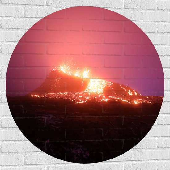 Muursticker Cirkel - Vulkaan - Vuur - Heet - Lava - Kleuren - 100x100 cm Foto op Muursticker