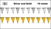2x Vlaggenlijn Silver and Gold party 10 meter - Zilver en goud - Festival thema feest party verjaardag gala jubileum